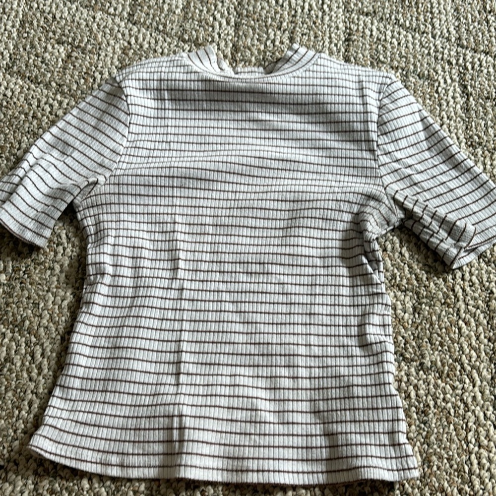 Brown and white mock neck crop top